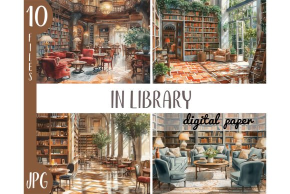 Download Watercolor Cozy Library Clipart - Books - Library Collection